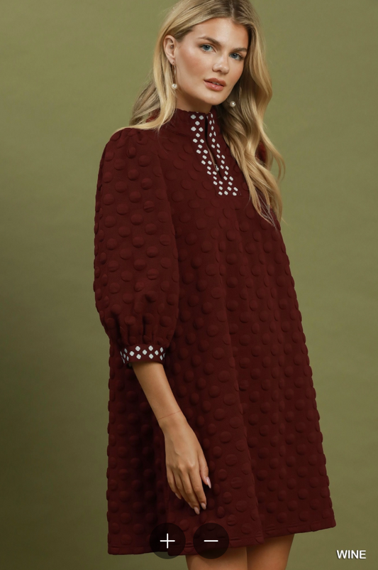 Jacquard Textured Polka Dot Shift Dress
