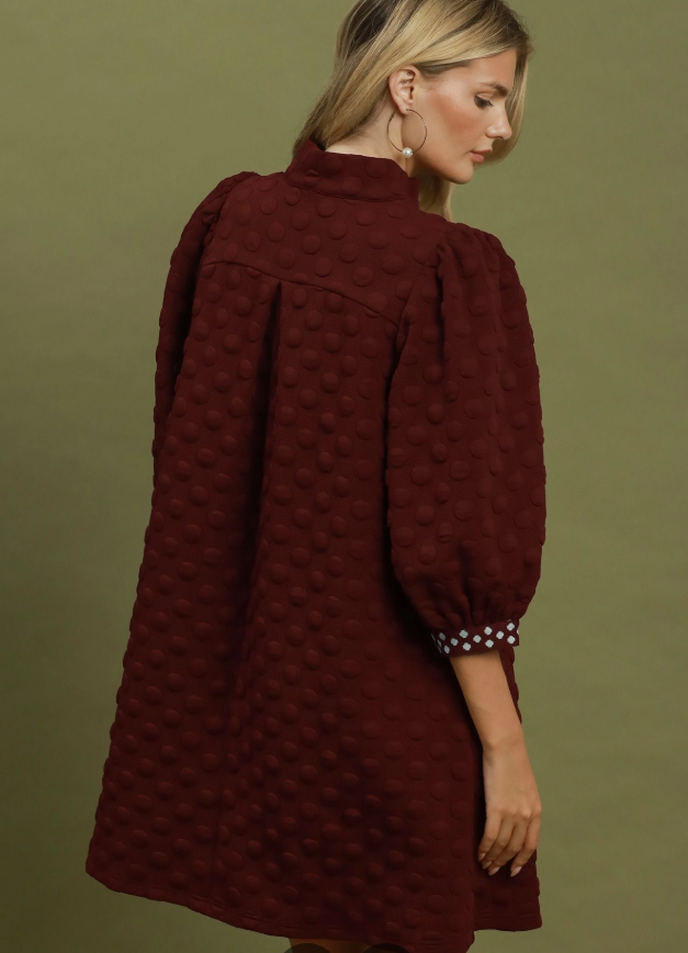 Jacquard Textured Polka Dot Shift Dress
