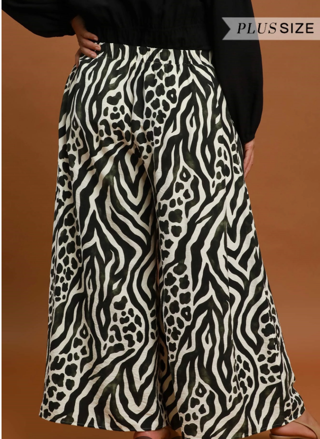 Mixed Animal Print Wide Leg Pants (XL - 2X)