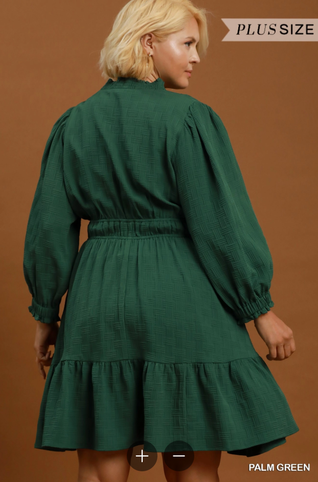 Textured V-Neck Tiered Dress (XL - 2X)