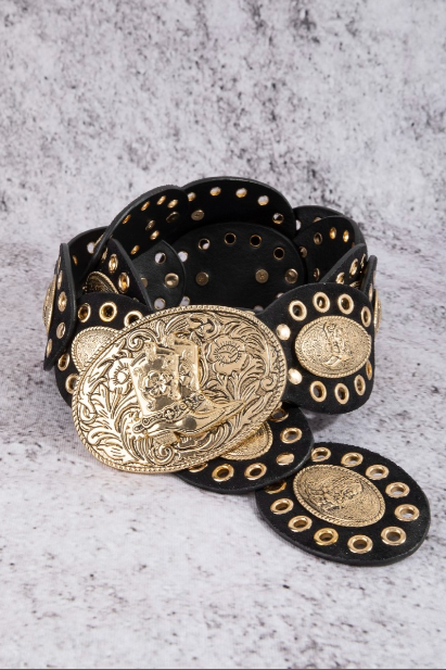 Grommet Oval Belt w/ Cowboy Boots Buckle (2 Colors)