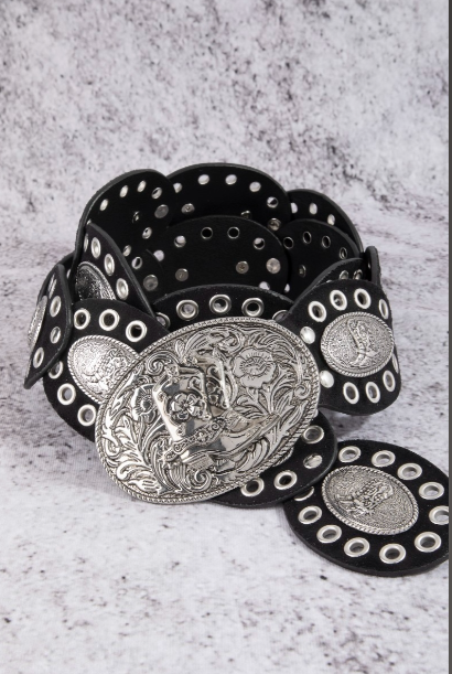 Grommet Oval Belt w/ Cowboy Boots Buckle (2 Colors)