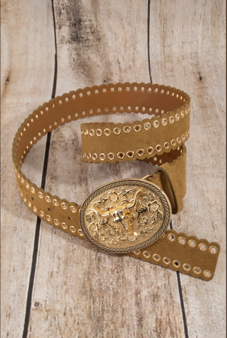 Western Grommet Longhorn Buckle Vegan Leather Belt (3 Colors)