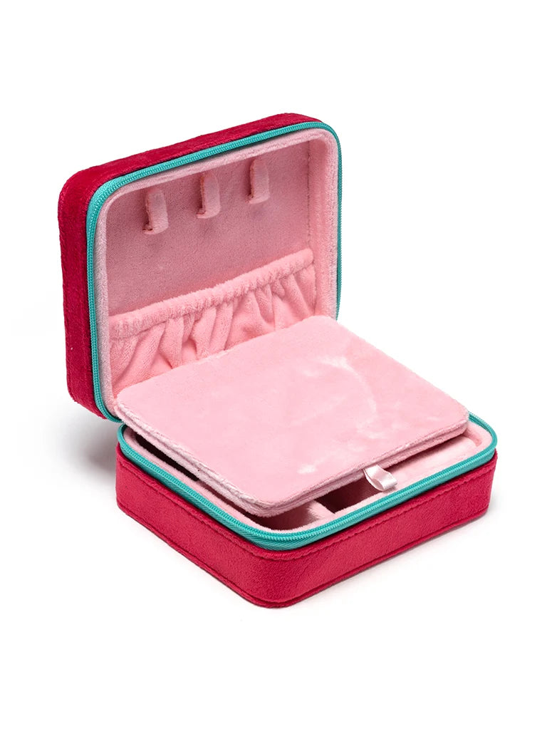 Zipper Strawberry Velvet Jewelry Box w/ Mirror