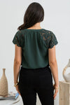 Lace Extended Shoulder Pleated Woven Top (Hunter Green)