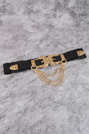 Gold Hardware Black Stretch Wide Width Belt