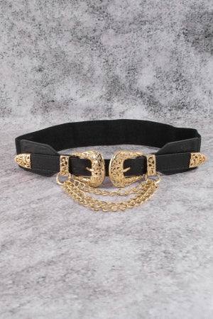 Gold Hardware Black Stretch Wide Width Belt