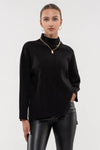 Solid Mock Neck Seam Front Knit Sweater (Black)