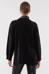 Solid Mock Neck Seam Front Knit Sweater (Black)