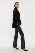 Solid Mock Neck Seam Front Knit Sweater (Black)