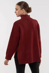 Solid Mock Neck Seam Front Knit Sweater (Rosewood)