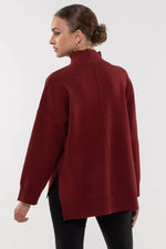 Solid Mock Neck Seam Front Knit Sweater (Rosewood)