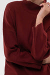 Solid Mock Neck Seam Front Knit Sweater (Rosewood)