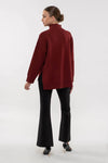 Solid Mock Neck Seam Front Knit Sweater (Rosewood)