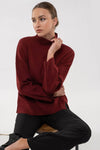 Solid Mock Neck Seam Front Knit Sweater (Rosewood)
