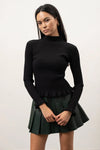 Lettuce Sleeve Rib Knit Sweater (Black)