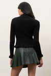 Lettuce Sleeve Rib Knit Sweater (Black)