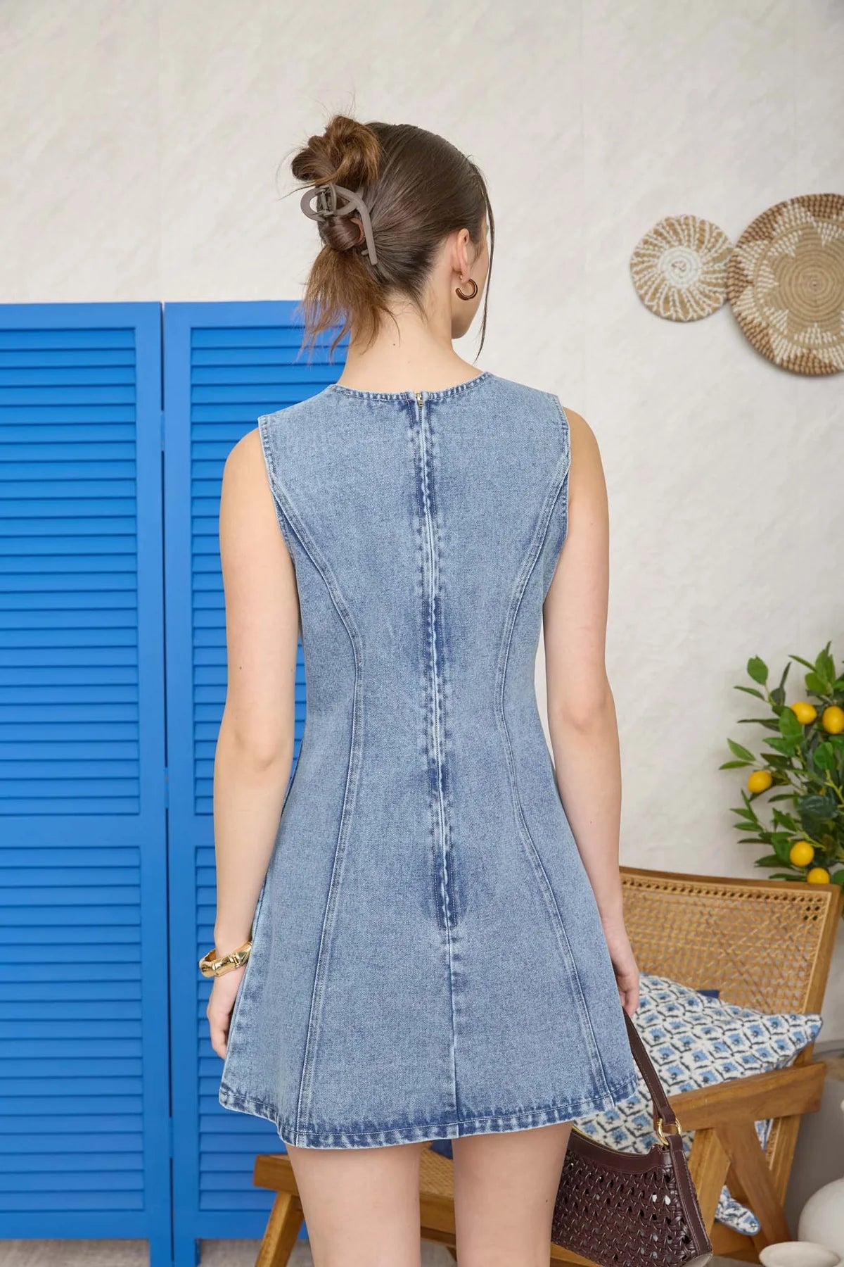 Round Neck Sleeveless Denim Mini Dress