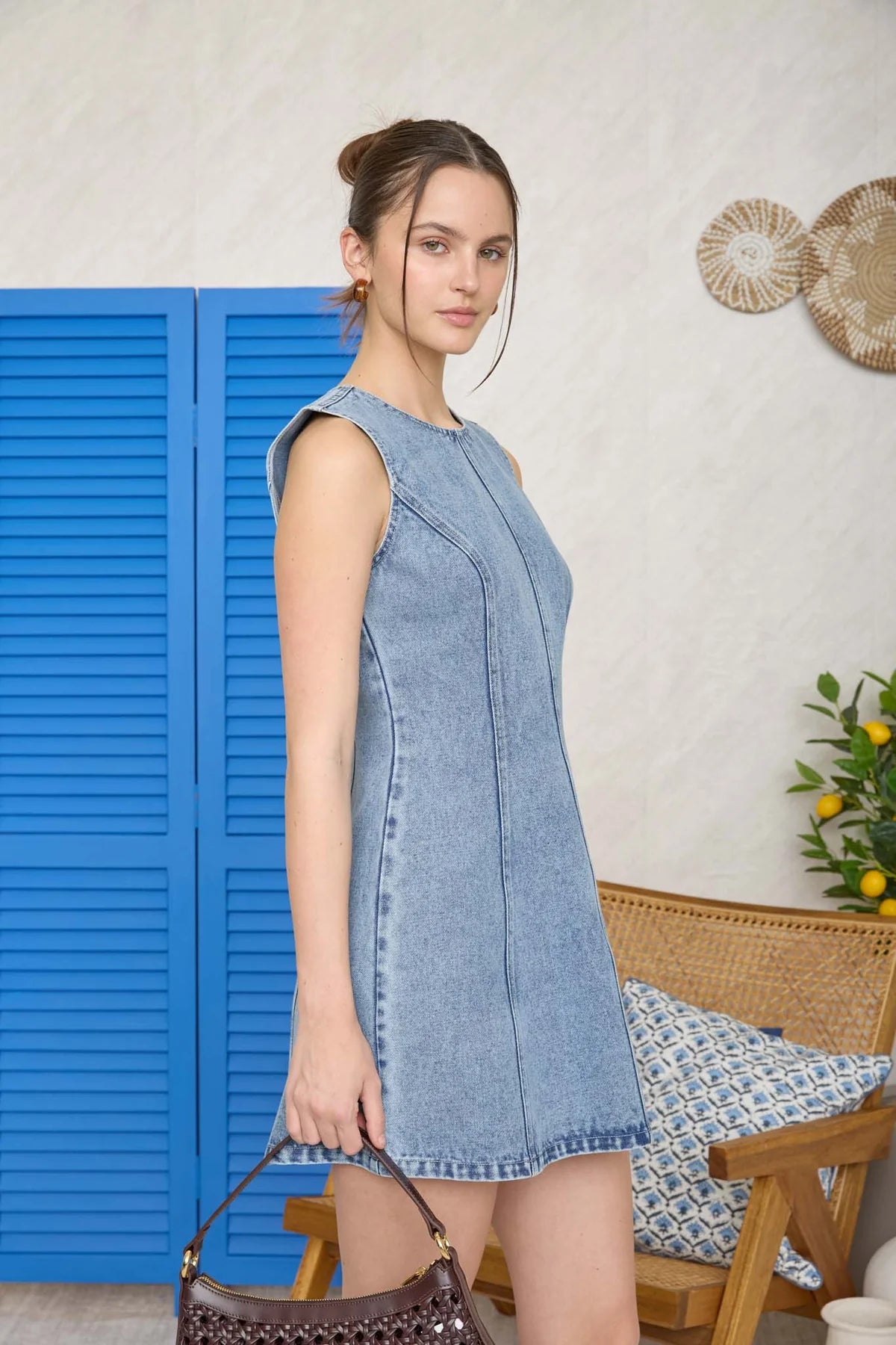 Round Neck Sleeveless Denim Mini Dress