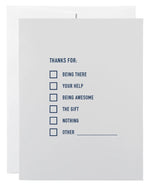 "Thanks For . ." Checklist Greeting Card