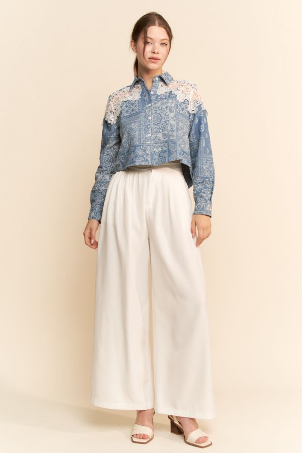 Paisley & Lace Button Front Top
