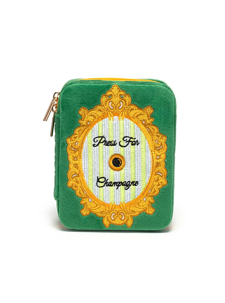 "Press For Champagne" Velvet Jewelry Box w/ Mirror