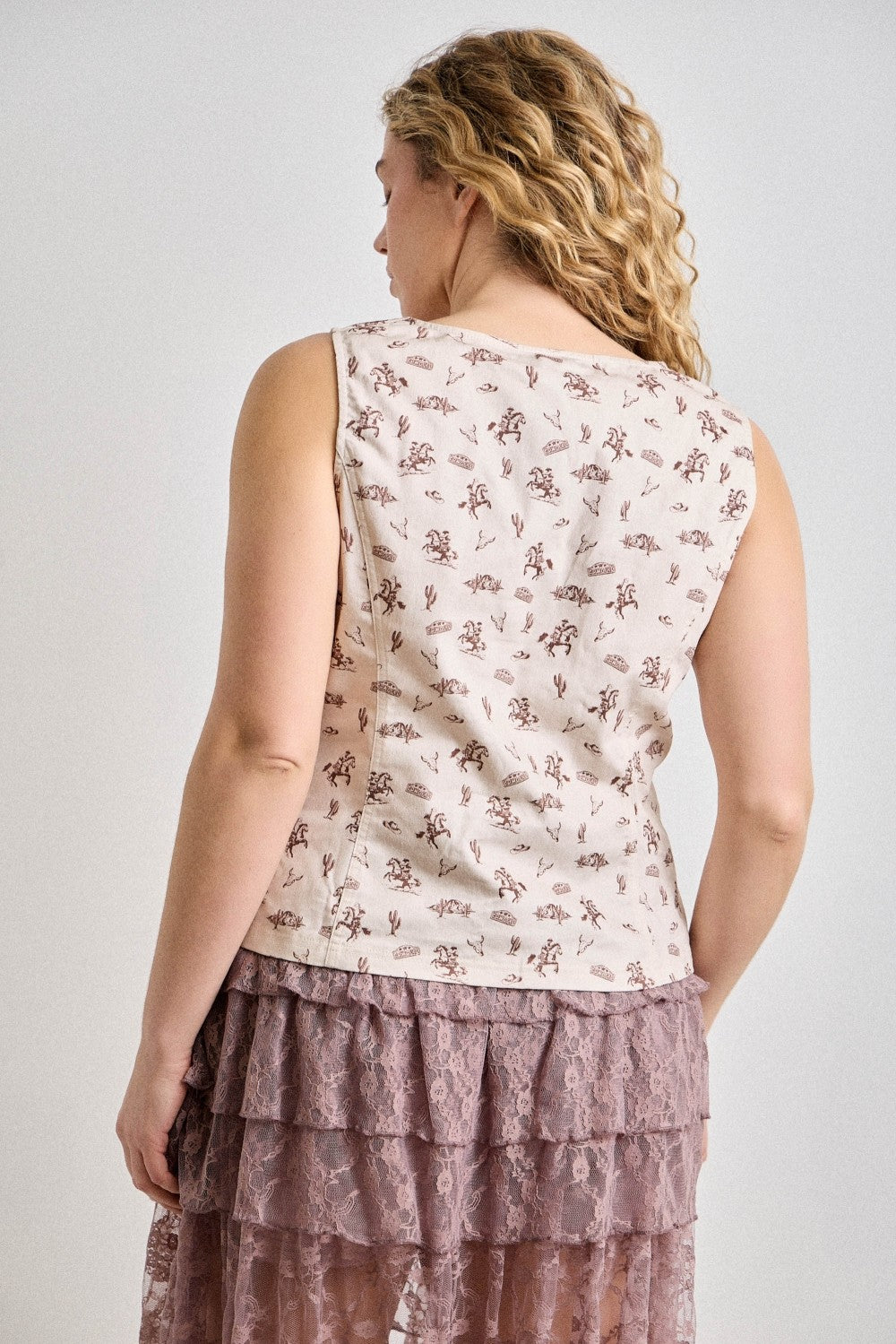 Western Print Button Up Vest (1X - 3X)