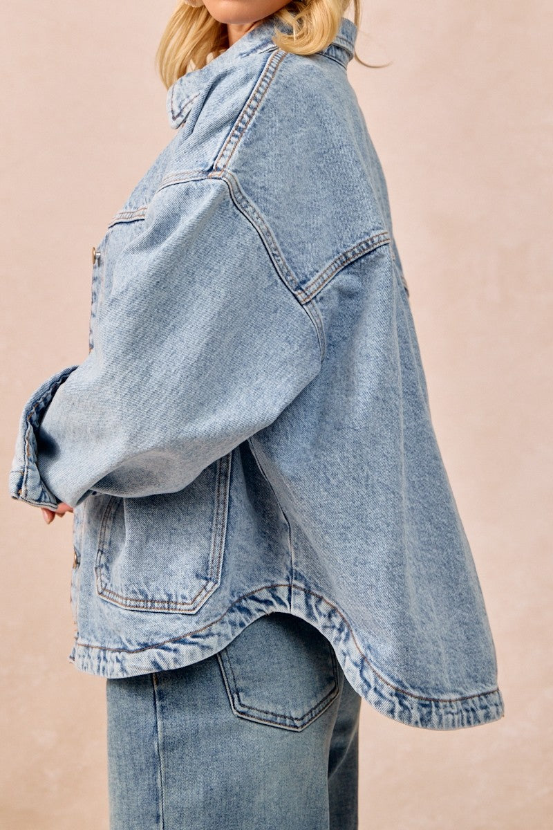 Washed Denim Jacket w/ Back Pleat