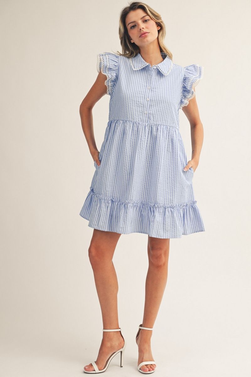 Blue & White Stripe Short Sleeve Dress