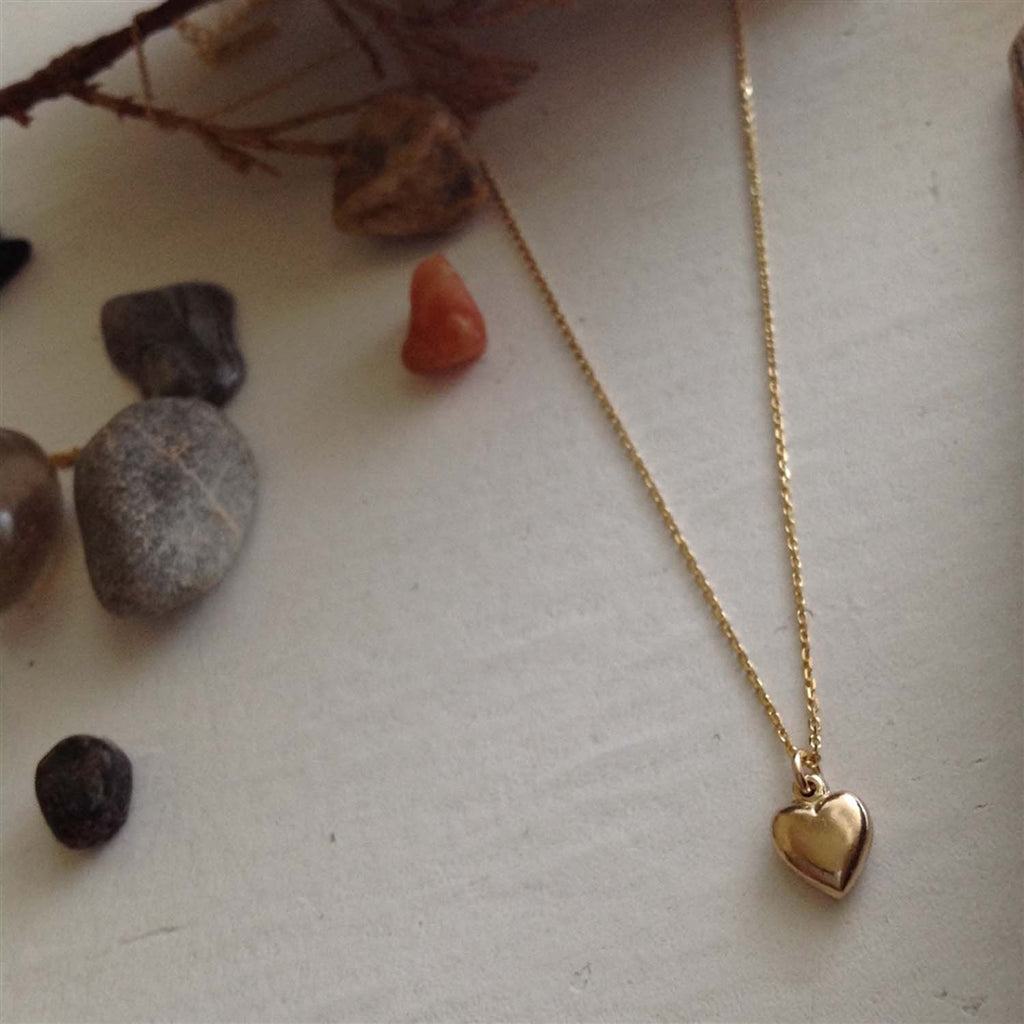 "Adore" Tiny Heart Charm Necklace in Gold Vermeil