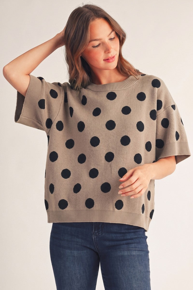 Drop Shoulder Polka Dot Pullover