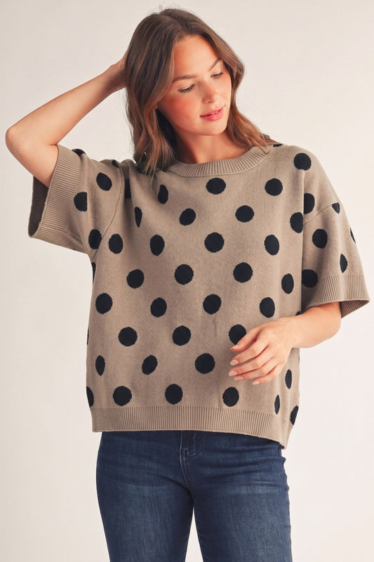 Drop Shoulder Polka Dot Pullover