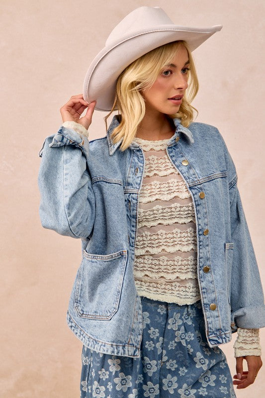 Washed Denim Jacket w/ Back Pleat