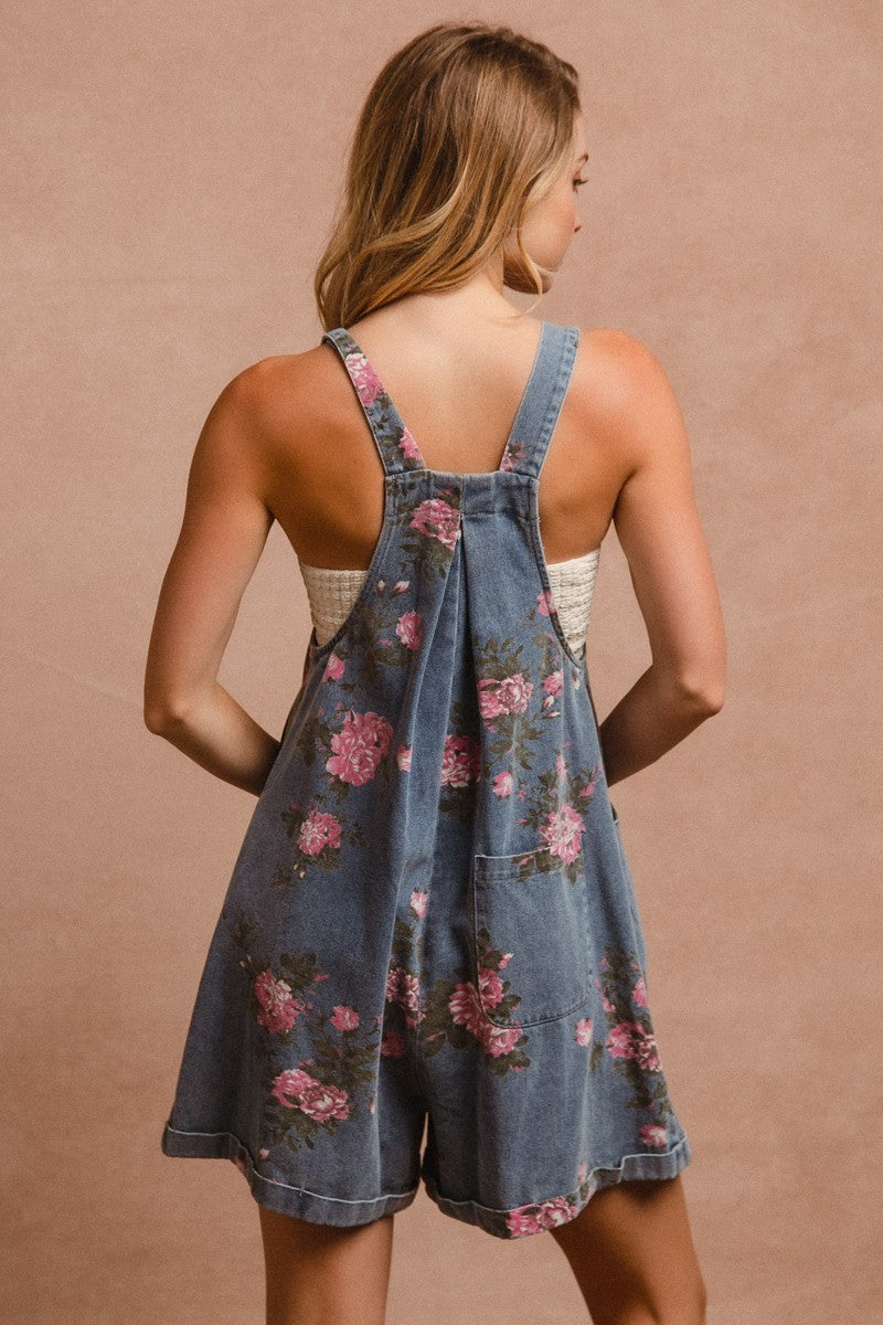 Floral Print Denim Short Overalls (Small - 3XL)
