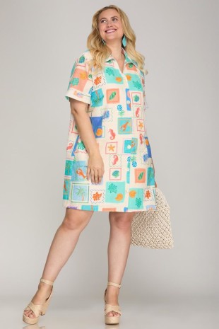 Coastal Short Sleeve Dress (XL - 2X)