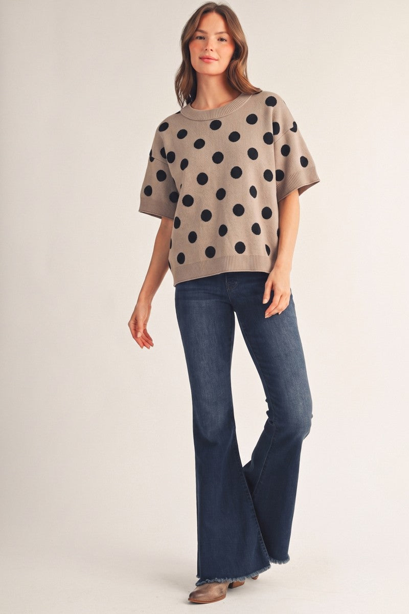 Drop Shoulder Polka Dot Pullover