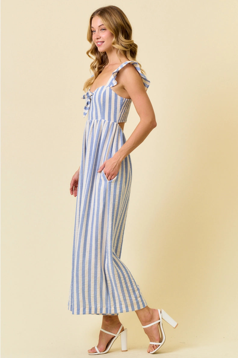 Wide Leg Stripe Culotte Jumpsuit
