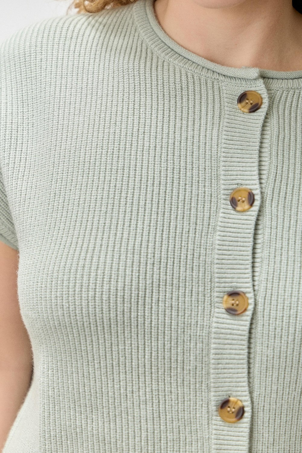 Button Front Cap Sleeve Knit Sweater (1X - 3X)