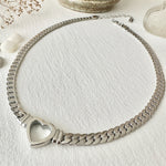 "Bellatrix" Cuban Chain Necklace with Heart Silver