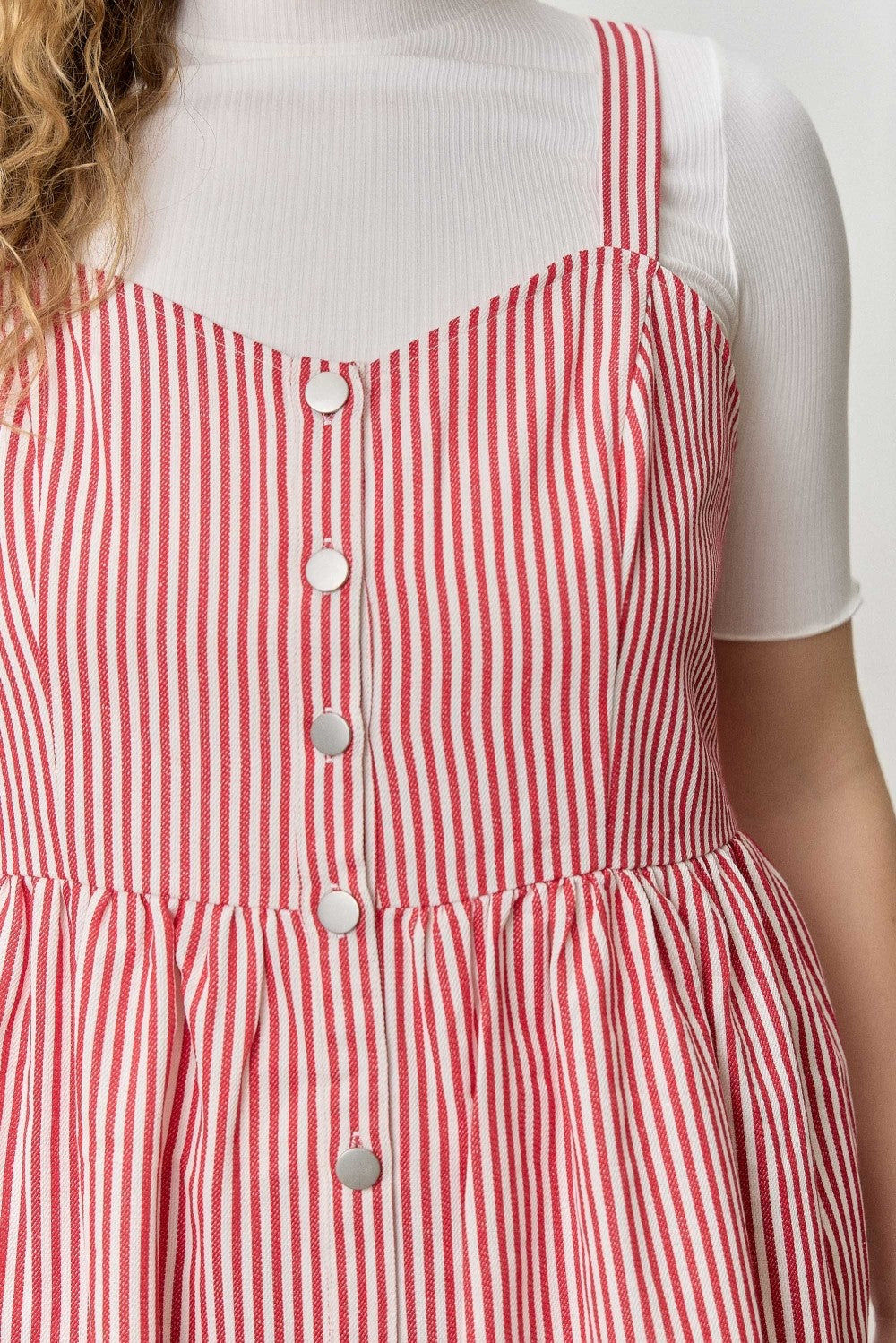 Red Stripe Button Up Midi Dress w/ Pockets (1X - 3X)