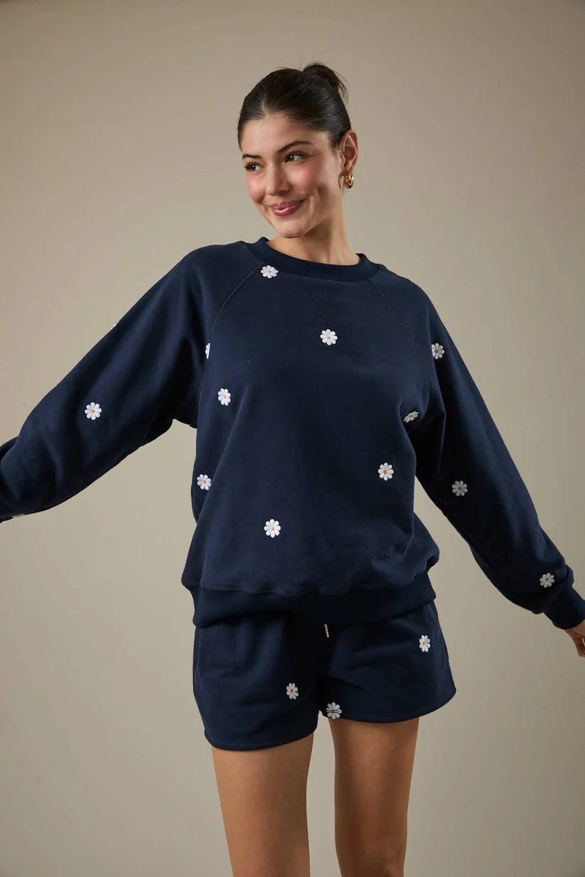 Long Sleeve Daisy Embroidered Sweatshirt