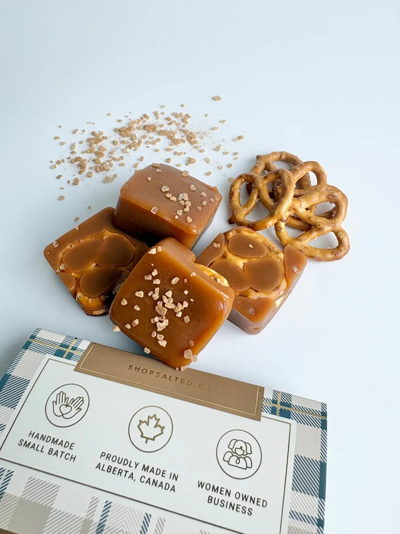 *Canadian Brand* | salted. | Crisp & Cozy Apple Pretzel Salted Caramels (4 Piece Box)