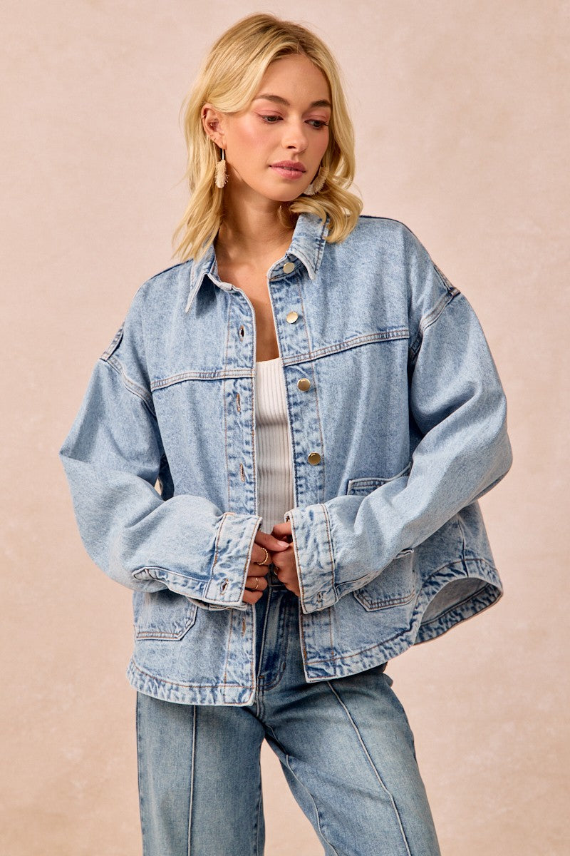 Washed Denim Jacket w/ Back Pleat