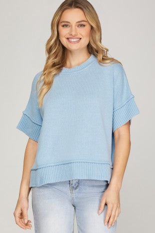 Drop Shoulder Half Sleeve Crew Neck Summer Sweater