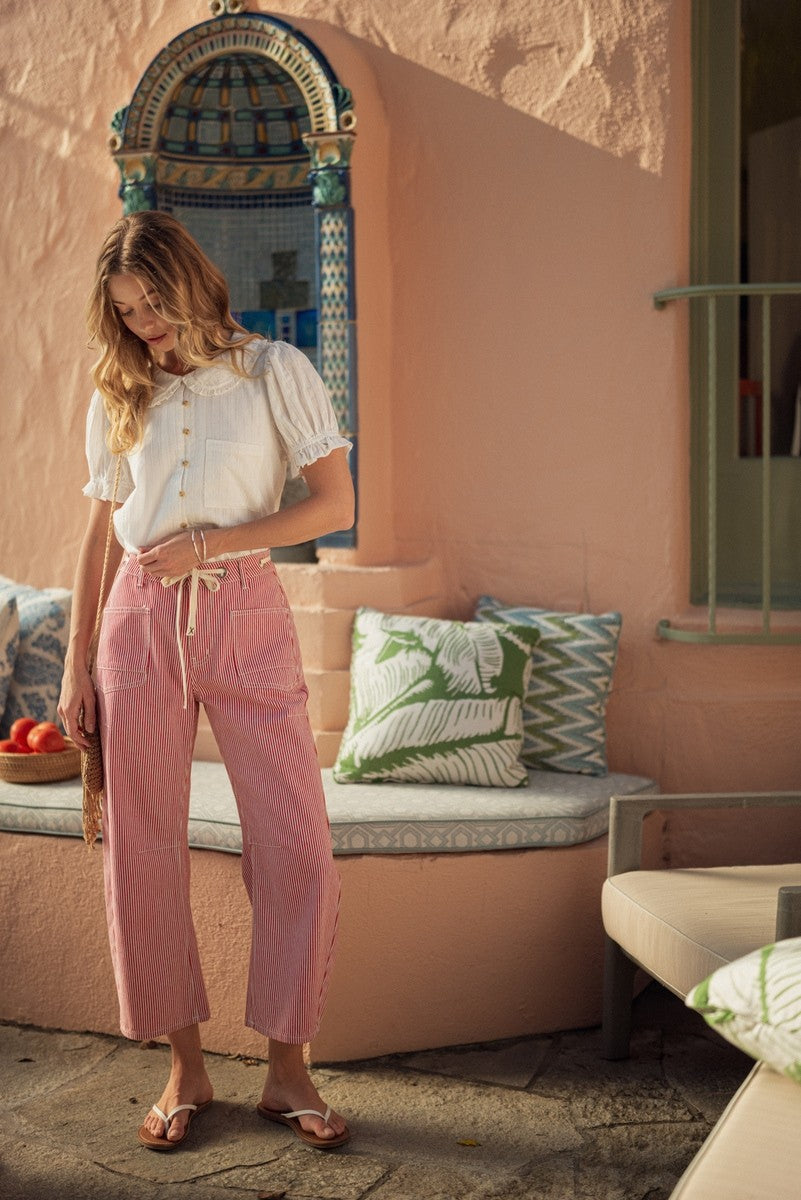 Red Pinstripe Barrel Leg Pants (S - 2XL)