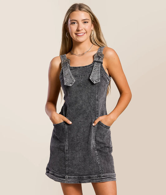 Buckle Up Denim Mini Dress