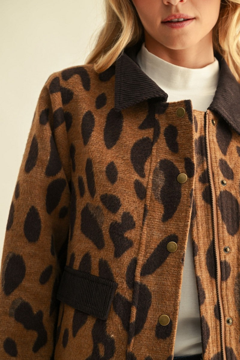 Corduroy Contrast Animal Print Barn Jacket