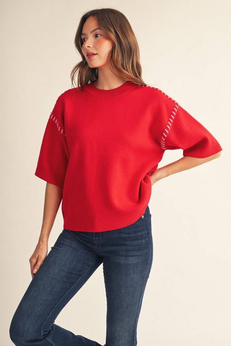 Shoulder Stitch Accent Sweater