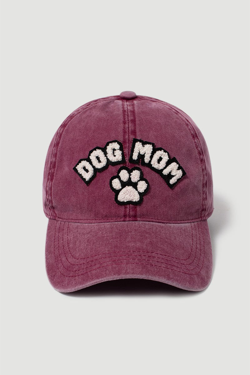 DOG MOM with paw Sherpa Lettered Baseball Cap