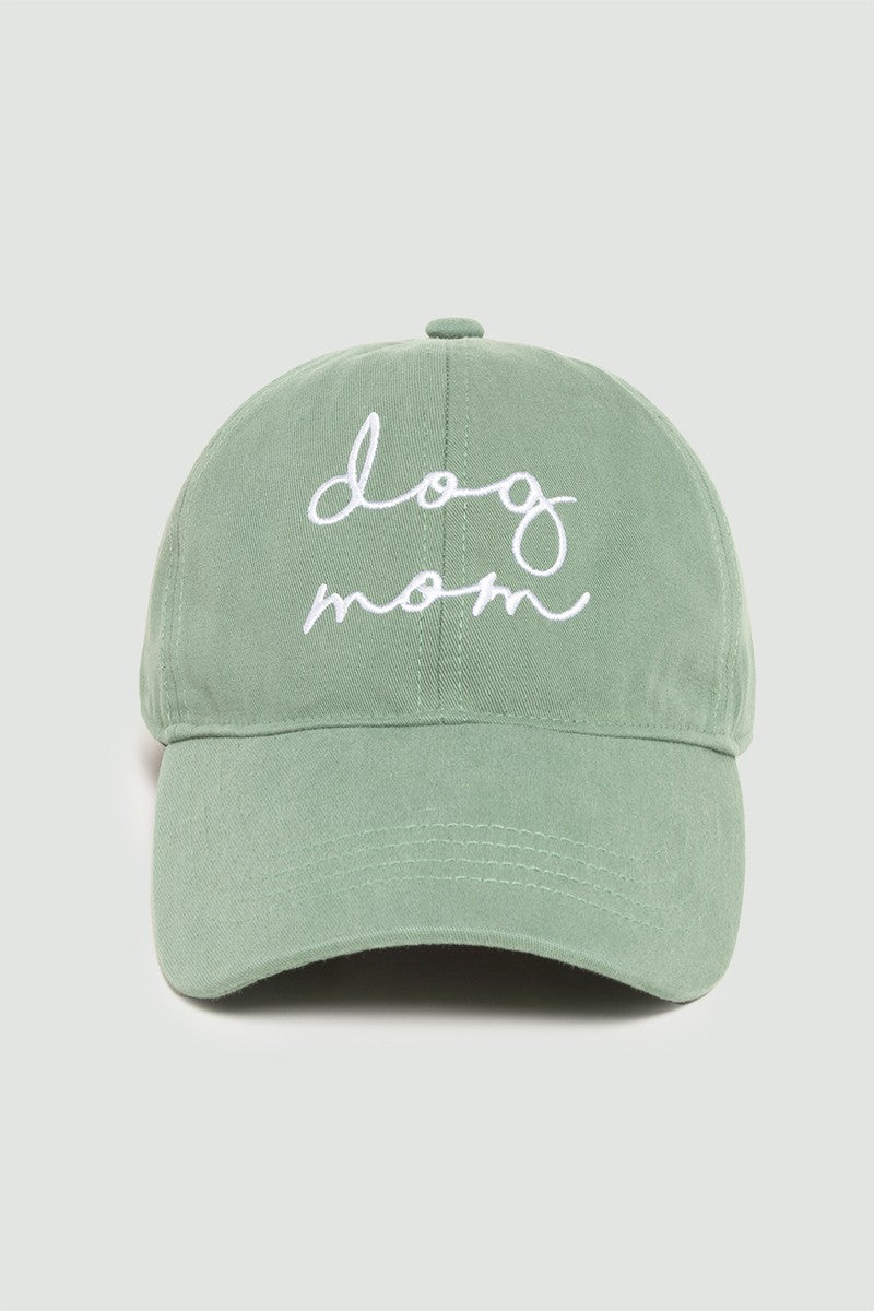 Dog Mom Script Embroidered Baseball Cap (Sage)